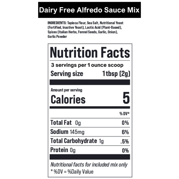 Vegan Alfredo Sauce/DairyFree Cream Sauce Mix No Soy, Nuts or Gluten