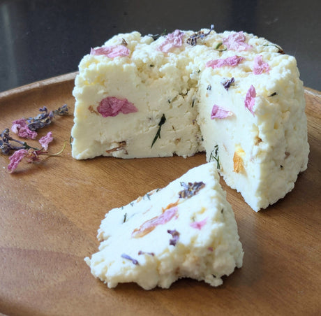 Springtime Farmer’s Cheese with Pressed Edible Flowers