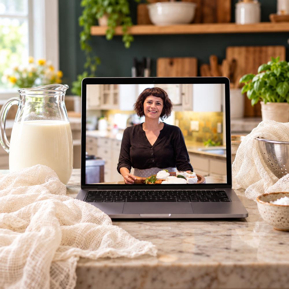A cheesemaking workshop on a laptop