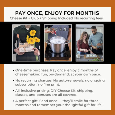 3-Month DIY Cheese Club Gift | Mozzarella, Ricotta & Farmers Cheese Kit + 3 Online Classes