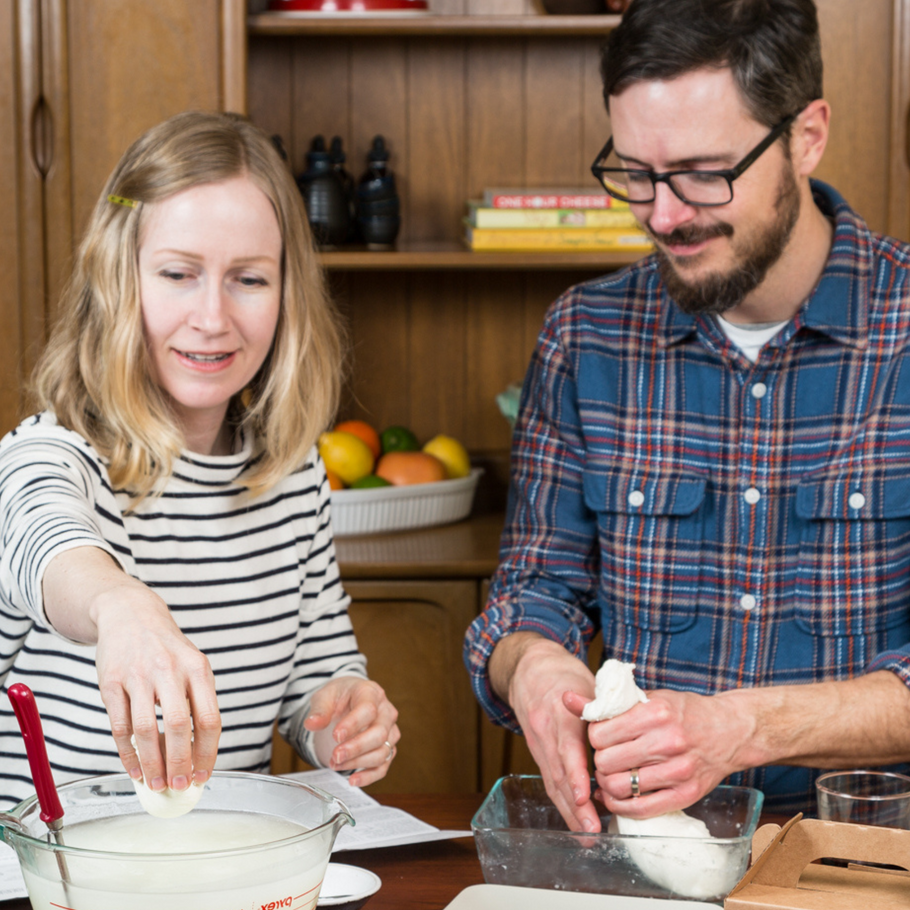 couple making one hour mozzarella cheese on date night