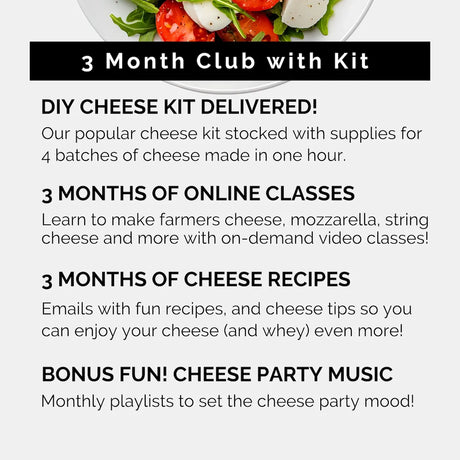3-Month DIY Cheese Club Gift | Mozzarella, Ricotta & Farmers Cheese Kit + 3 Online Classes
